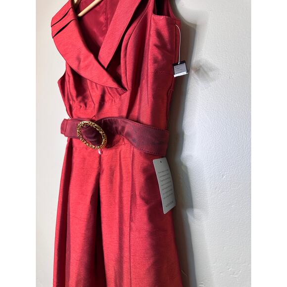 NEW Tahari ASL Crushed Taffeta Red Holiday Cocktail Midi Dress 10 NWT - Picture 4 of 7